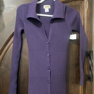 Open Edit Purple Ribbed Midi Dress